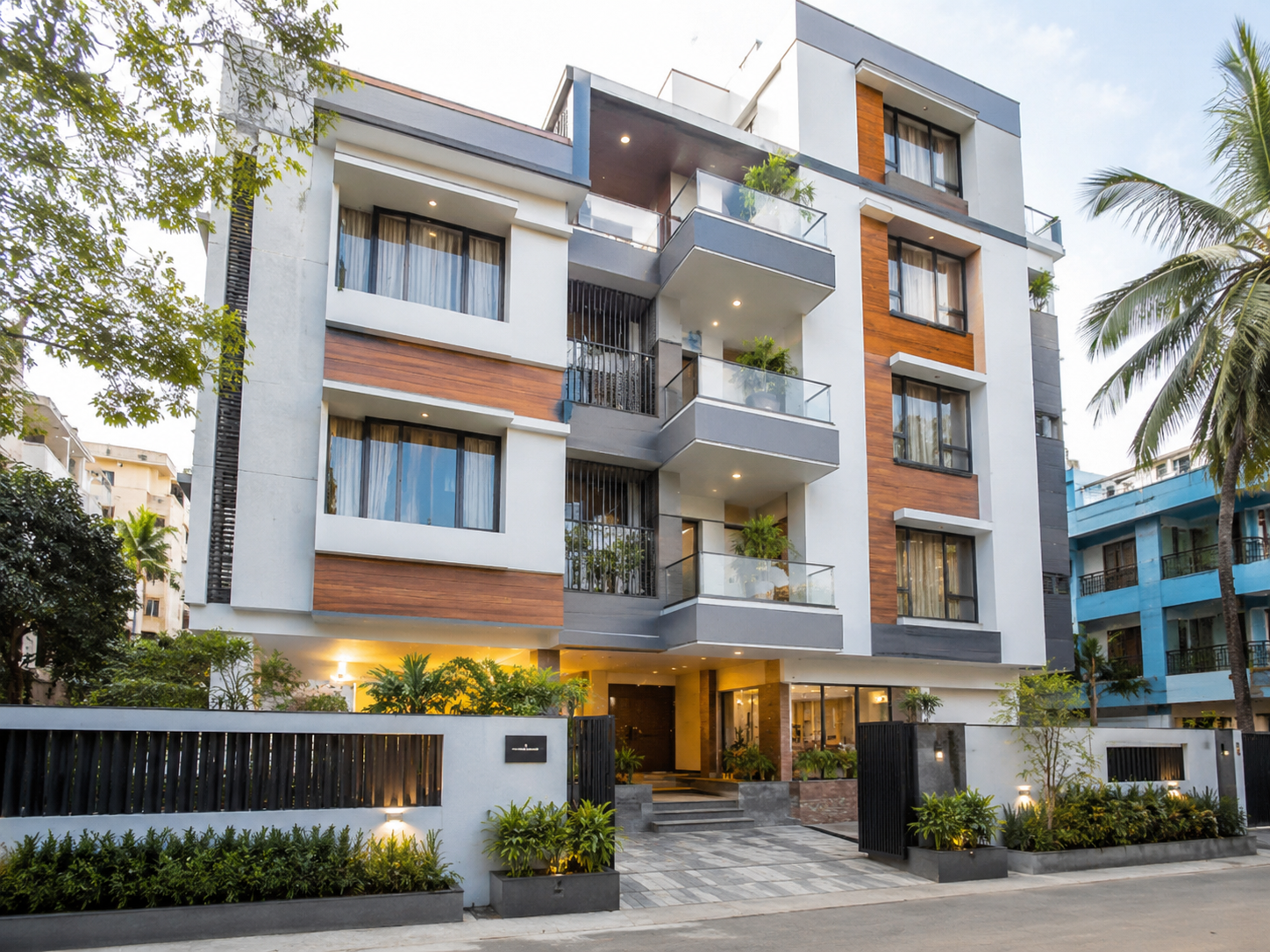 Modern PG building exterior with balconies