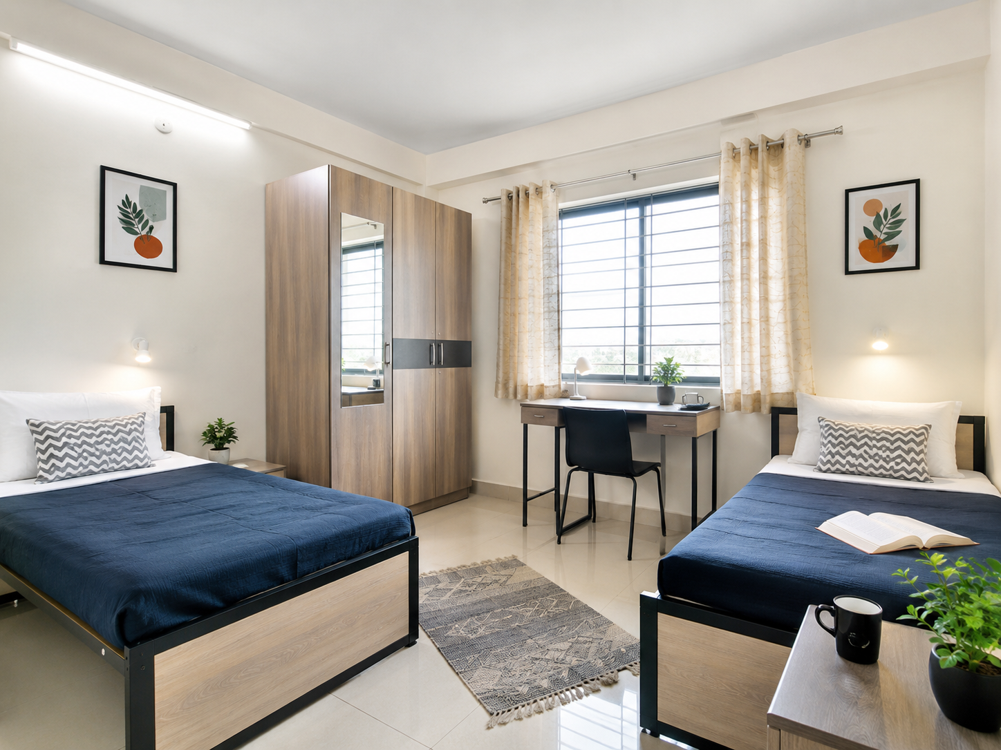 Twin sharing co-living room with study desk